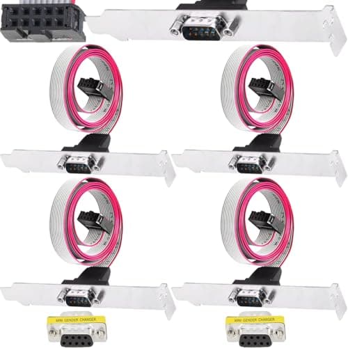 Image of HAAMNING7 4 Pcs DB9 Serial Bracket 1 Port RS232 Male Bracket To 10 Pin Motherboard Header Panel Mount Connector Flat Ribbon Cable With 2 Pcs DB9 Female To Female Adapter For Chassis Expansion