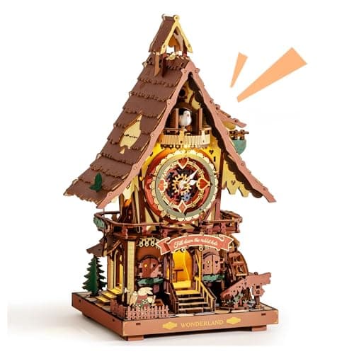 Image of ROKR Cuckoo Clock 3D Wooden Puzzle Model kits For Adult to Build Home German Black Forest Style Decoration Gift Coloured LC901C