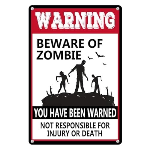 Image of Horienteeon Beware of Zombie Aluminum Signs 30×40cm, Sturdy Aluminum Metal Signs Rust Free, Vintage Metal Warning Signs About Zombie Activity Areas for Outdoor Grass Lawn Yards Home Wall