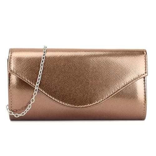 Image of UShopUK Metallic Shiny Faux Leather Bridal Prom Wedding Evening Clutch Party Purse Hand Bag (Bronze)