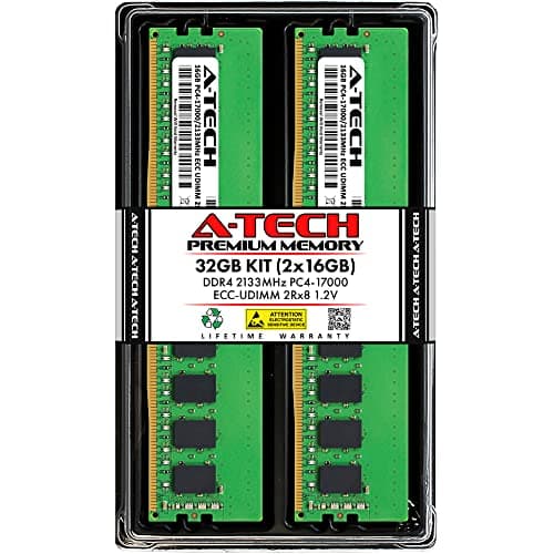 Image of A-Tech Server 32GB Kit (2x16GB) DDR4 2133MHz PC4-17000 ECC UDIMM 2Rx8 Dual Rank 1.2V ECC Unbuffered DIMM 288-Pin Server & Workstation RAM Memory Upgrade Modules (A-Tech Enterprise Series)