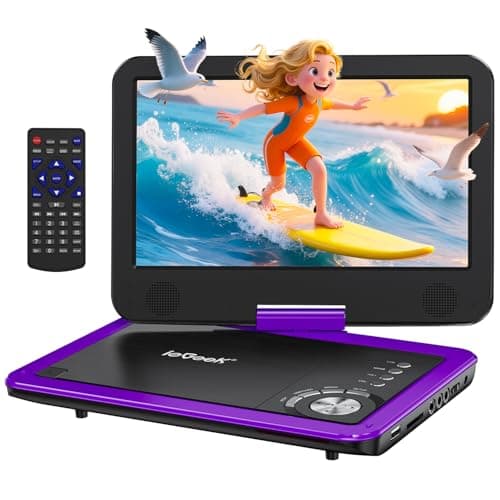 Image of ieGeek 12.5" Portable DVD Player with 10.5" HD Swivel Screen, 5 Hrs Battery, Car Travel DVD Players for Kids & Elderly, Region Free, Support Sync TV/USB/SD Card/Earphone/Multiple Disc Formats, Purple