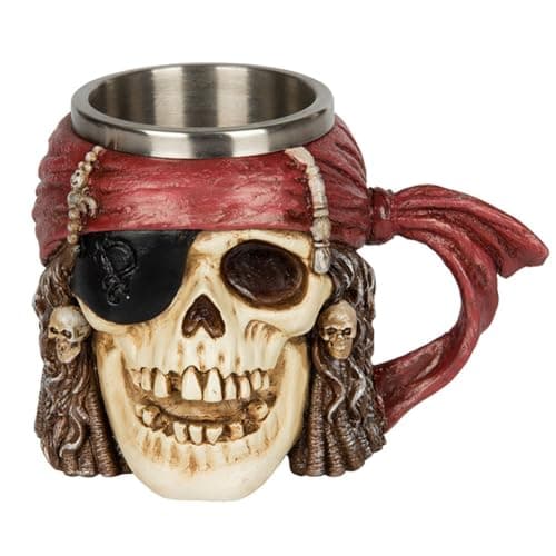 Image of Romeeton Skull Beer Cup, Skull Viking Drinking Mug, Skeleton Resin Beer Stein Tankard, Coffee Tea Cup, Halloween Bar Drinkware Gift (D)