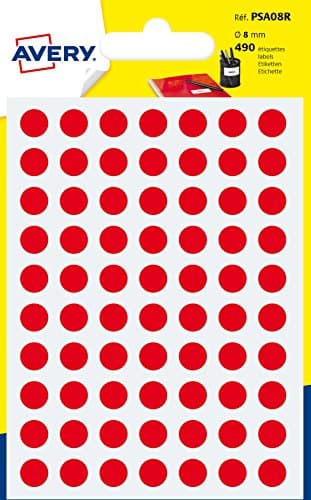 Image of Avery 490 Circle Stickers, 8mm Diameter, red Small Round Dot Adhesive Labels