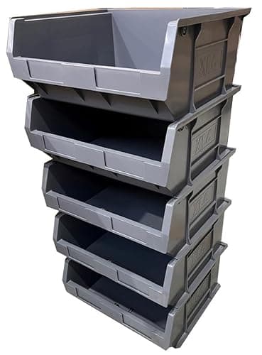 Image of 5 x XL6 Size 6 Small Parts Plastic Open Fronted Storage Stackable Bins 28 Litre Linbin Order Picking Stacking Boxes (Pack of 5) (Grey)