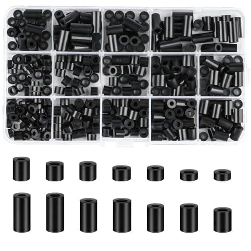 Image of 360 Pcs Nylo360 Pcs Nylon Plastic Spacers, Black Nylon BS Round Spacer Washer Assortment Kit, M3 M4 Non Threaded Column Standoff Support, Insulation Screws Spacers Washers, 14 Sizesn Plastic Spacers