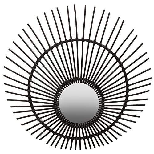 Image of Premier Housewares Black Rattan Wall Mirror/Mirror Wall/Bathroom Mirrors Round/Hanging Mirror For Living Room/Boho Mirror Dimensions W80 X D3 X H80cm.