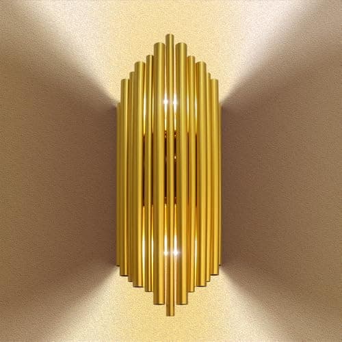 Image of FRIXCHUR Gold Wall Light Modern Aluminium Wall Sconce 2 x E14 Indoor Wall Lamp for Bedroom Living Room Hallway Dining Room Bathroom, E14 x 2 (Bulbs Not Included)