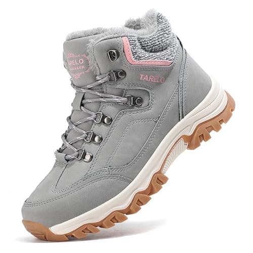 Image of TARELO Winter Boots Women Snow Boots Warm Fur Lined Ankle Anti-Slip Walking Shoes Hiking Outdoors Grey 5 UK