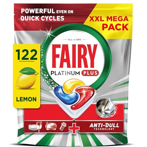 Image of Fairy Platinum Plus Dishwasher Tablets Lemon, 122 Capsules, Impeccable Clean Even in Quick Cycles Without Pre-Wash, Anti-Dull Technology, Super Shine Function, Filter Clean