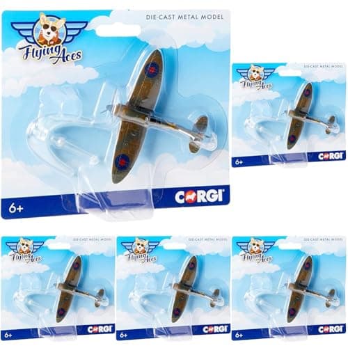 Image of Corgi CS90650 Diecast Model Flying Aces Supermarine Spitfire,Green & Brown (Pack of 5)