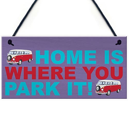 Image of Red Ocean Home Is Where You Park It Hanging Campervan Plaque Sign Caravan Decoration Gift