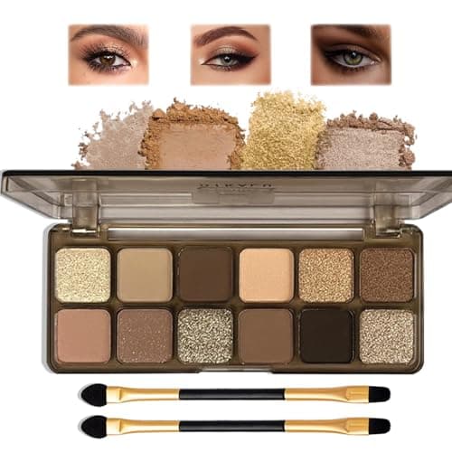 Image of 12-Color Matte Eyeshadow Palette – Nude & Dark Brown Shades with Silver & Gold Shimmer, Highly Pigmented, Waterproof, Long-Lasting, Easy to Apply & Blend, Includes Brushes