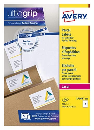 Image of Avery L7168-100, Printable, Customisable Parcel Shipping Labels, Laser Printers, 2 Labels Per A4 Sheet, 200 Labels, White
