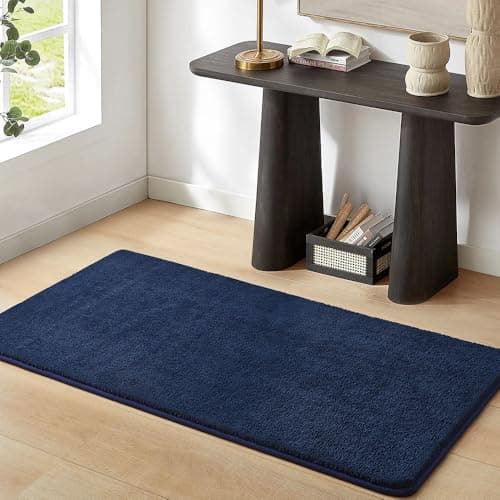 Image of Aspire Homeware Small Rugs for Bedroom 100% Polyester Area Rugs Living Room Bedroom Fluffy 600 GSM Anti Slip 1cm Thick Low Pile Hallway Runner Carpet Non-Shedding Rug for Kids Room Navy, 60x120 cm