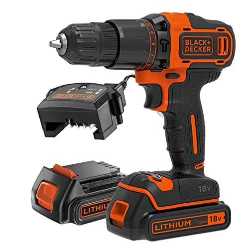 Image of BLACK+DECKER 18 V Cordless 2-Gear Combi Drill with Kitbox and 2X 1.5 Ah Lithium Ion Batteries