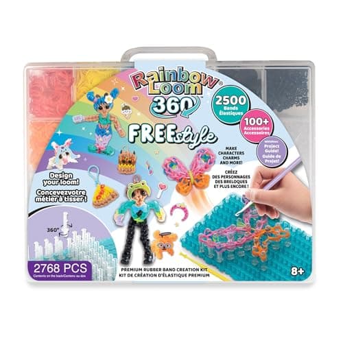 Image of Rainbow Loom 360 Freestyle Kit | Rubber Band Bracelet Kit with Loom Band Board, Loom Band Tool, and Elastic Bands | Rainbow Loom Childrens Jewellery Making Kits Make Great Gifts For Kids Age 8+