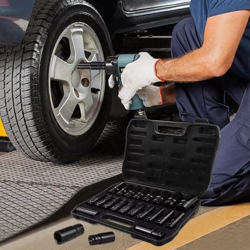 Image of 20 Pcs Deep Impact Socket Set 1/2 Inch Drive Metric 8–32mm Heavy Duty 6 Point Chrome Molybdenum Steel Socket Wrench Set for Mechanic Tools Car Repair with Storage Case