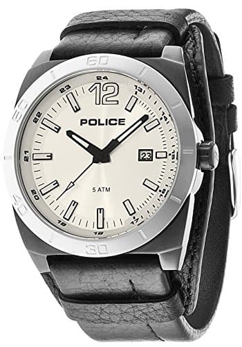 Image of Police Stampede Men's Quartz Watch with Silver Dial Analogue Display and Black Leather Strap 14107JSBS/04