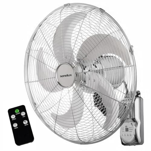 Image of Senelux Wall Fan 16 Inch Wall Mounted 3 Speed Mode 80° Oscillation Fan Tilt Head Easy Install Timer Function Durable Design High Airflow 50w Cooler for Summer Ideal for Home Office Use