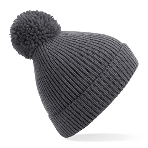 Image of Beechfield - Engineered Crown - Elegant Design - Knit Ribbed Pom Pom Beanie - Graphite Grey