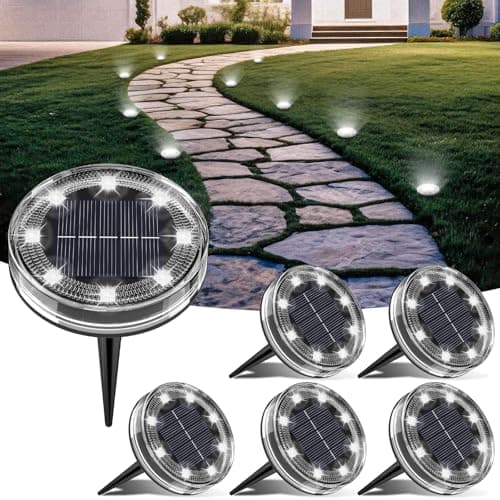 Image of LOTMOS Solar Lights Outdoor Garden, 6 Pack 8 LED Solar Ground Disk Light, IP65 Waterproof Garden Lights for Pathway Lawn Yard Patio Landscape Walkway (Cool White)