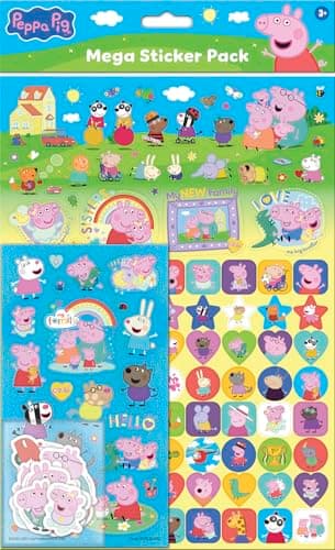Image of Peppa Pig Family Mega Sticker Pack Featuring New Baby Sister Evie | Officially Licensed Product | Three Types of Stickers (120+ Stickers) | Reusable | Age 3+ | Unisex | Gifts, Presents & Party Bags