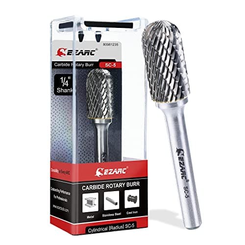 Image of EZARC Tungsten Carbide Rotary Burr Bit, SC-5 Double Cut Carbide Burr 1/4" Shank Die Grinder Cutting Burrs Bit for Metal Working & Sturdy Storage Case