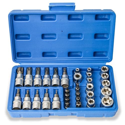 Image of Torx Socket Set Hakkin 34Pcs Female E Torx Socket Set 1/4" 3/8" Drive E4-E20 Cr-V Star S2 Steel Tamper Proof bit T10-T60