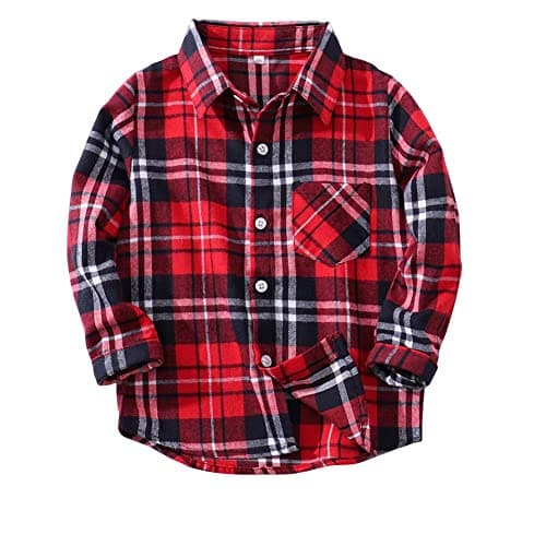 Image of PythJooh Toddler Boy's Girl's Plaid Shirt, Classic Flannel Button Down Long Sleeve Casual Plaid Shirt 1-10 Years