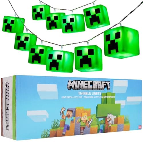 Image of Minecraft Fairy Lights Battery Operated LED String Lights Indoor Creeper Room Decor 2 Modes Dorm Bedroom Accessories Gamer Gifts for Boys