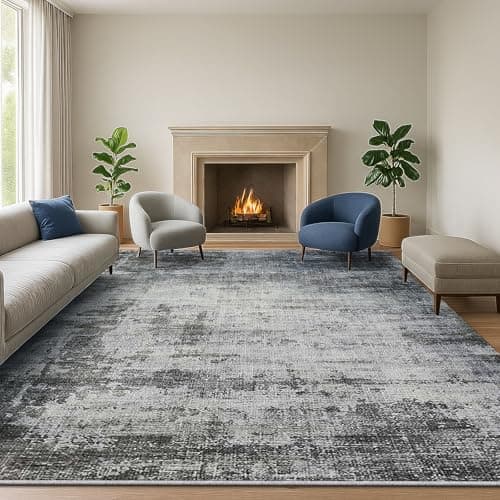 Image of SOANNY Living Room Rug 160x230 cm Large Non-Slip Washable Low Pile Modern Abstract Area Carpet for Bedroom, Hallway, Kitchen, Laundry, Entryway, Utility, Beside Sofa, Office, Ash Grey