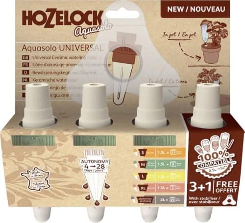 Image of Hozelock - Extra-Large Aquasolo Universal Watering Cones For 1.5L To 5L Bottles, Providing Up To 10 Days Of Watering For Outdoor Plants. Includes Stabiliser. Ideal For 65cm Pots