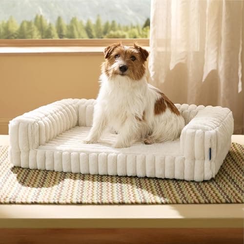 Image of Bedsure Orthopedic Dog Beds Medium - 76x51x16.5cm Waterproof Memory Foam Dog Sofa with Sides, Non-Slip Bottom and Egg-Crate Foam Pet Couch Sofa with Washable Removable Corduroy Cover, cream