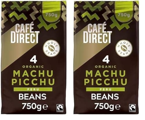 Image of Cafédirect Machu Picchu Coffee Beans, Medium-Dark Roast, Organic and Fairtrade, 100 Percent Arabica Coffee Beans, 750 g (Pack of 2)