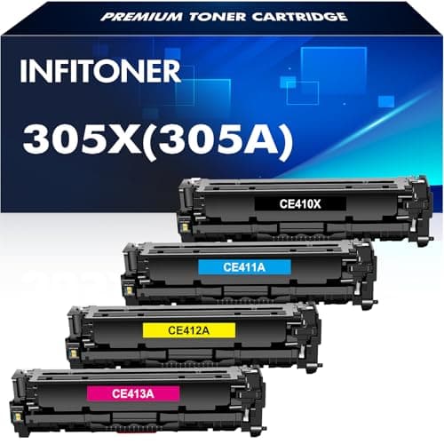 Image of 4-Pack Toner Cartridge 305X CE410X Compatible for HP 305A CE410A CE411A CE412A CE413A Laserjet Pro 400 Color MFP M451dn M475dn M475dw M451nw M451dw M351a M375nw Black Cyan Magenta Yellow