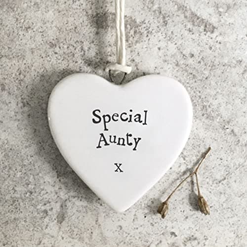 Image of East of India Small Porcelain Hanging Heart Decor ' Special Aunty x '