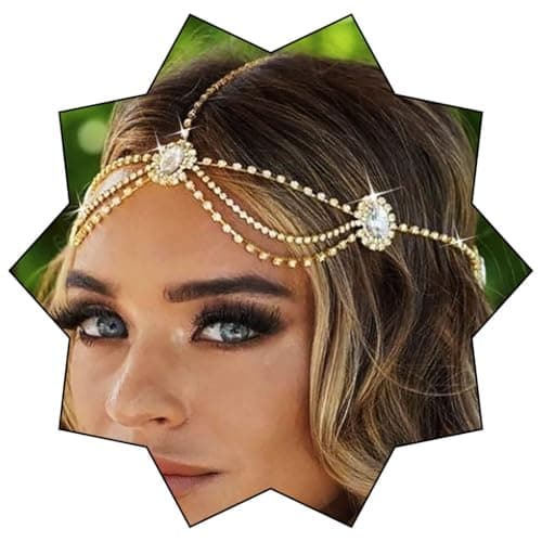 Image of IYOU Crystal Bridal Head Chain Silver Bride Headpiece Rhinestone Headband Hair Piece Festival Wedding Hair Accessories for Women (Gold)