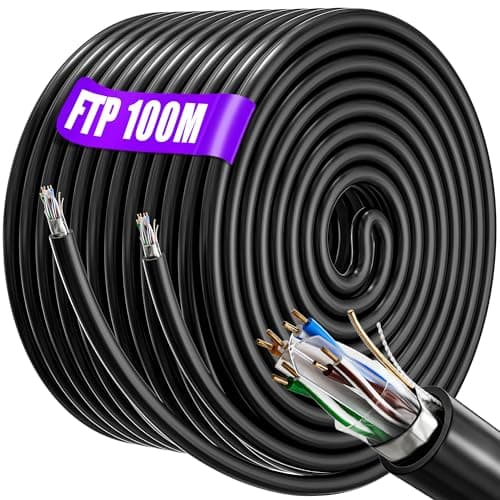 Image of Ethernet Network Cable 100m Bulk Shielded, Internet Cable 100m High Speed | FTP 23AWG Shielded Gigabit Anti-jamming Flame Retardant Weatherproof Direct Burial Ethernet LAN Cable | Cat6, CCA, RJ45