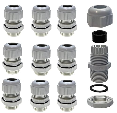 Image of Pack of 10 M20 x 1.5 (Plastic Grey) Cable Gland / Cable Grommets with Locknut for Cable Diameter 6-12 mm Waterproof IP68 - (Metric)