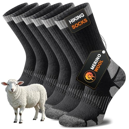Image of Niorasen Merino Wool Hiking Socks for Men & Women, Thick Cushioned Walking Socks, Seamless & Breathable Anti-Blister Crew Socks for Sports, Running, Outdoor, Work, Cycling, Trekking,3 Pairs Unisex