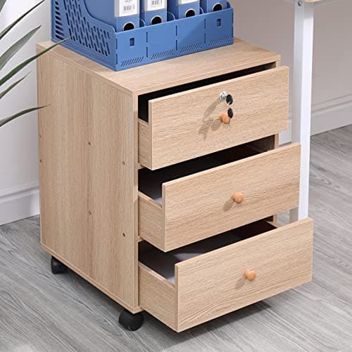 Image of BonChoice 3 Drawers Mobile File Cabinets Pedestal Office Filing Cabinet with Rolling Casters, Wood Under Desk Storage Cabinet for A4 Paper (#2 Walnut)