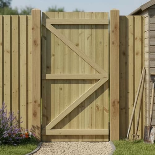 Image of Made to Measure 6ft Wooden Garden Gate, Custom T&G Semi-Braced Flat Top Treated Timber Door for Outdoor Pathway Home Access, MAX 180cm High x MAX 90cm Wide