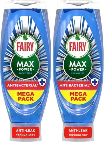 Image of Fairy Max Power Washing Up Liquid Antibacterial 730ML, Easy and Effortless Cleaning, Even On Your Greasiest Pots and Pans (Pack of 2)