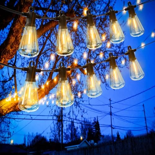 Image of Zuske Garden String Lights Outdoor, 30M Festoon Lights Mains Powered with 50+3 ST38 Shatterproof Bulbs, Waterproof IP65 Patio Lights for Outside Yard Gazebo Backyard Terrace Party Porch(Warm White)