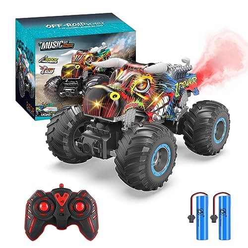 Image of iBlivers Remote Control Monster Car, 1:16 All Terrain Remote Control Monster Truck, RC Monster Car Toy Truck with Spray Music LED Light, RC Monster Trucks for Boys 8+ age