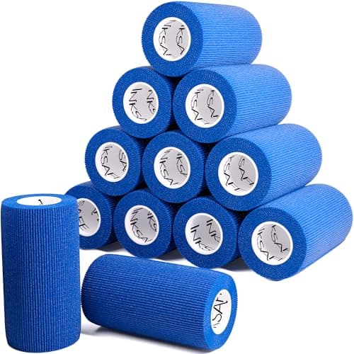 Image of Inksafe Blue Self Adherent Cohesive Bandages 10cm x 4.5m Box of 12 - Uses Include Vet Wrap, Tape for Human Wrist and Ankle Sprains and Sports Injuries