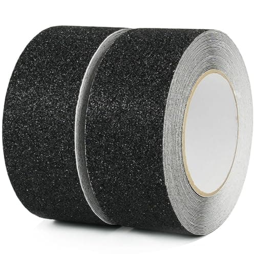 Image of CHUANGSEED 2 Rolls Heavy Duty Black Anti Slip Tape 2" x 33Ft (50mm x 10m) High Traction For Outdoor/Indoor Safety Non Skid Roll Traction Tread grip Tape