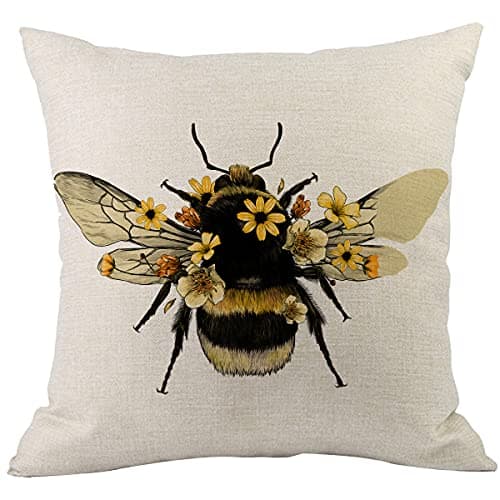 Image of CANSEGO Bee Throw Pillow Cover Animal Insect Bug Bee with Wings Yellow Flower Pillowcases Home Decorative Cotton Linen Pillow Cushion for Sofa Chair 18x18 Inch