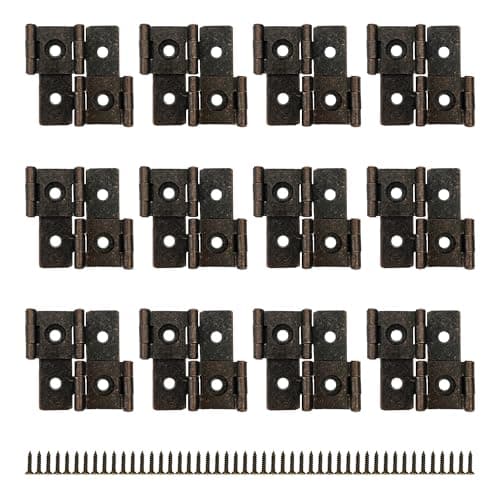 Image of bociloy 12PCS 47x47mm Double Acting Folding Screen Hinges, Retro Style Cabinet Door Hinges with Mounting Screws, Antique Red